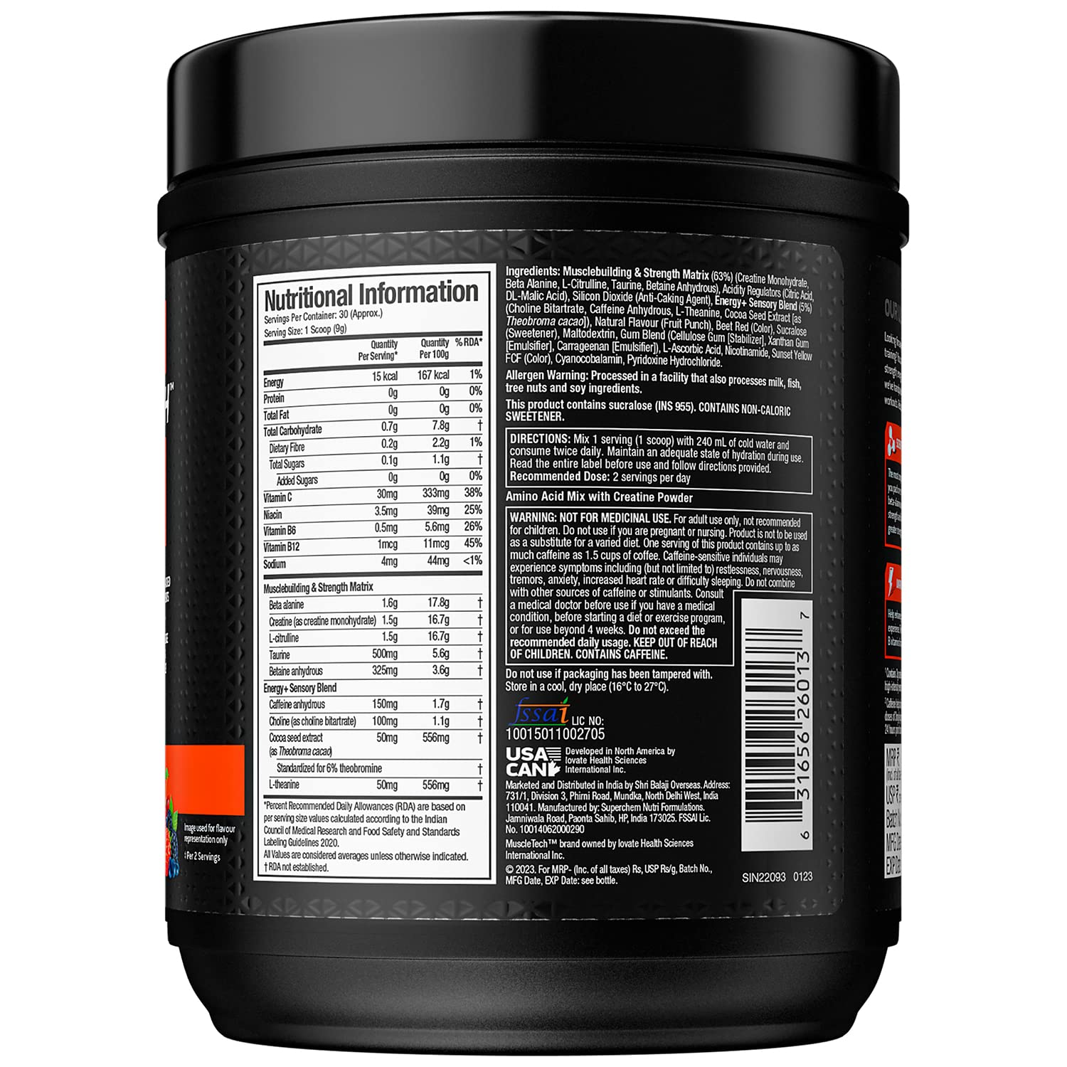 Muscletech Vapor X5 pre-workout, 270 g, 30 servings