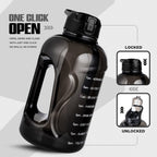 Motivational Gallon Water Bottle 2.2L (2200ml) with Straw & Cleaning Brushes | Leak Proof BPA Free | Black