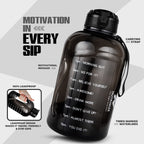Motivational Gallon Water Bottle 2.2L (2200ml) with Straw & Cleaning Brushes | Leak Proof BPA Free | Black