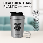 Nutrigize 590ml Stainless Steel Shaker Bottle for Protein & Supplements | Leakproof Gym Shaker