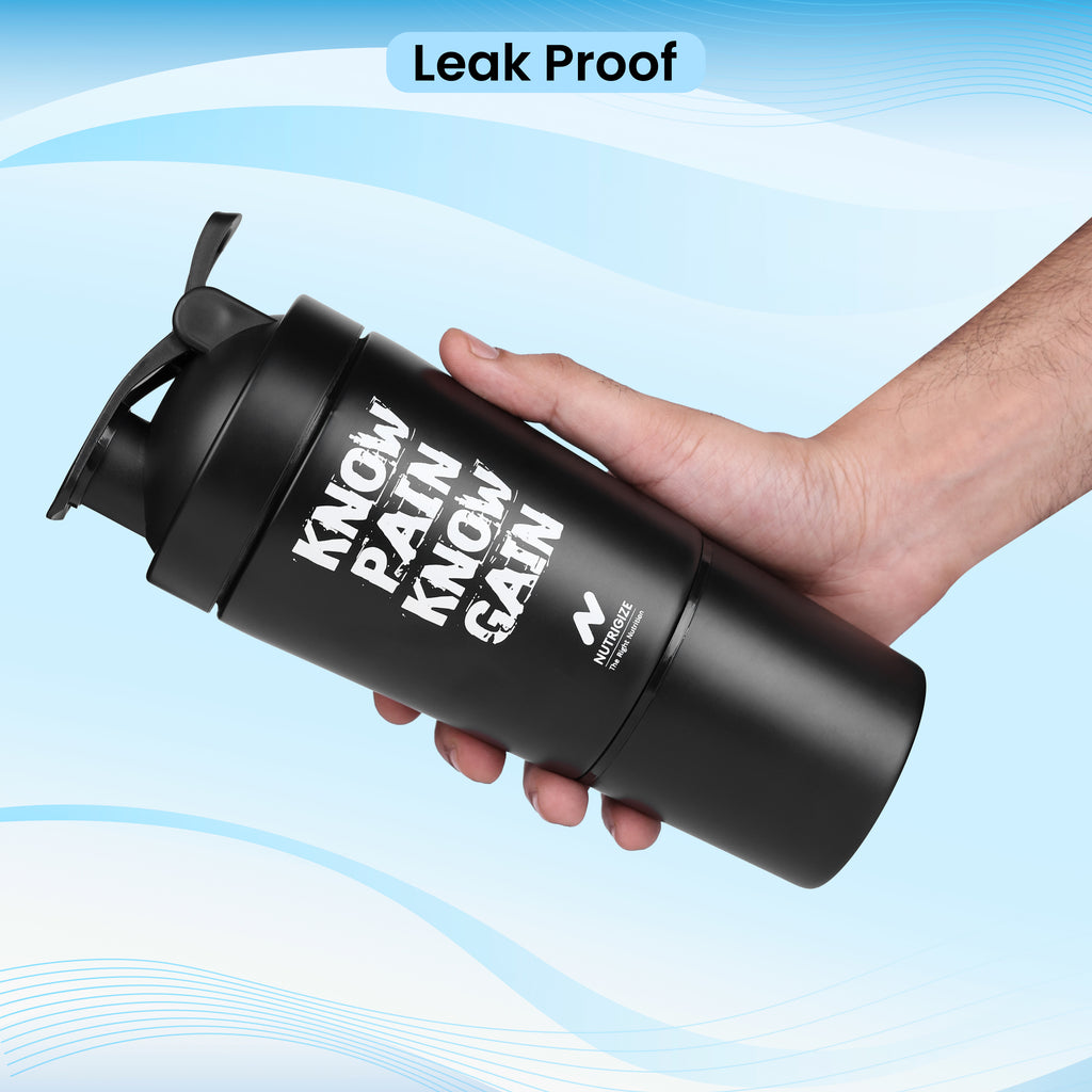 Stainless Steel Protein Shaker Bottle 590ml with Storage | Nutrigize