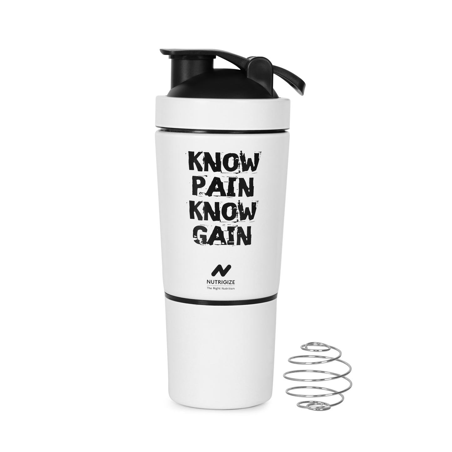 Nutrigize Stainless Steel Shaker Bottle, Protein Shaker with Extra Compartment for storage, 590 ml