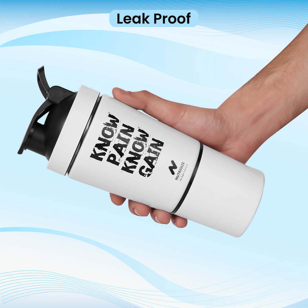 Stainless Steel Protein Shaker Bottle 590ml with Storage | Nutrigize