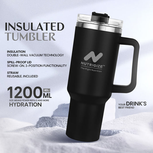Nutrigize Stainless Steel Tumbler with Steel Straw (Hot & Cold), 1200 ml
