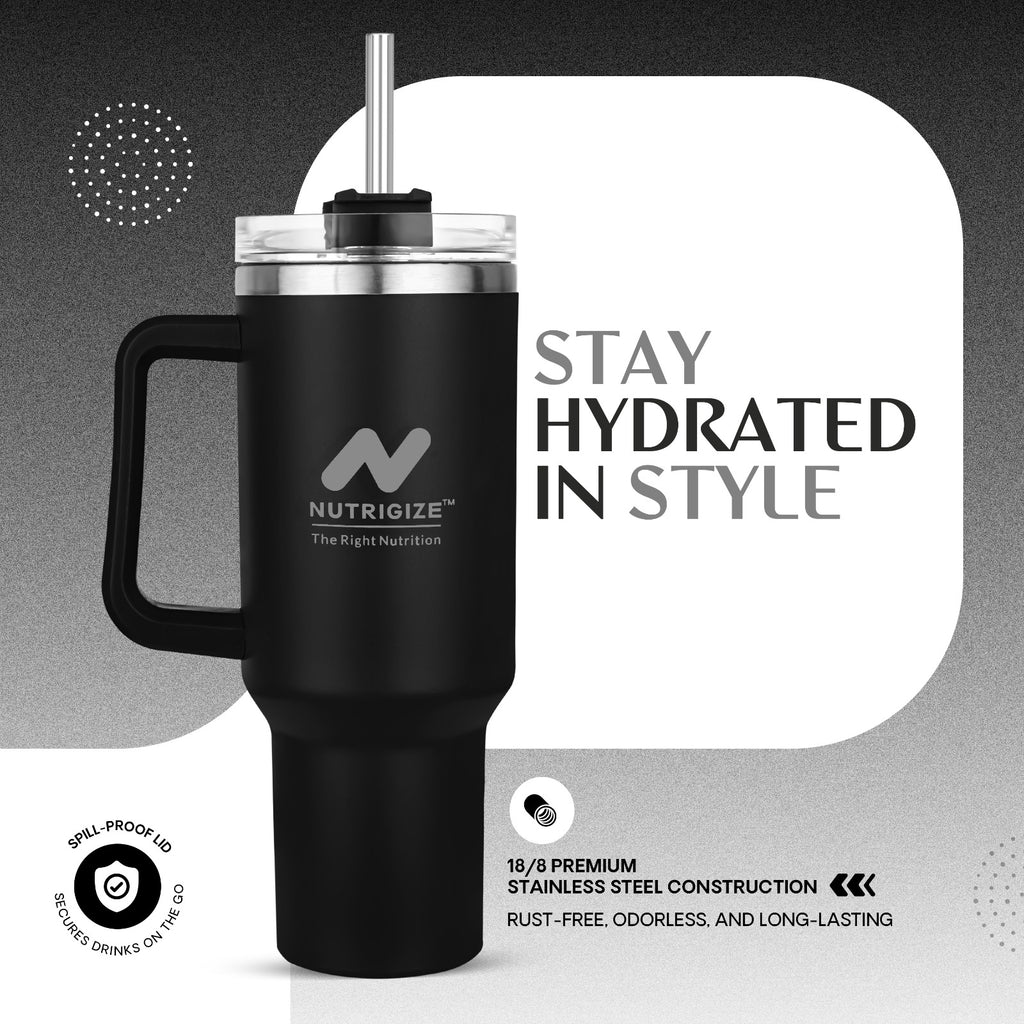 Nutrigize Stainless Steel Tumbler with Straw (Hot & Cold), 1200 ml