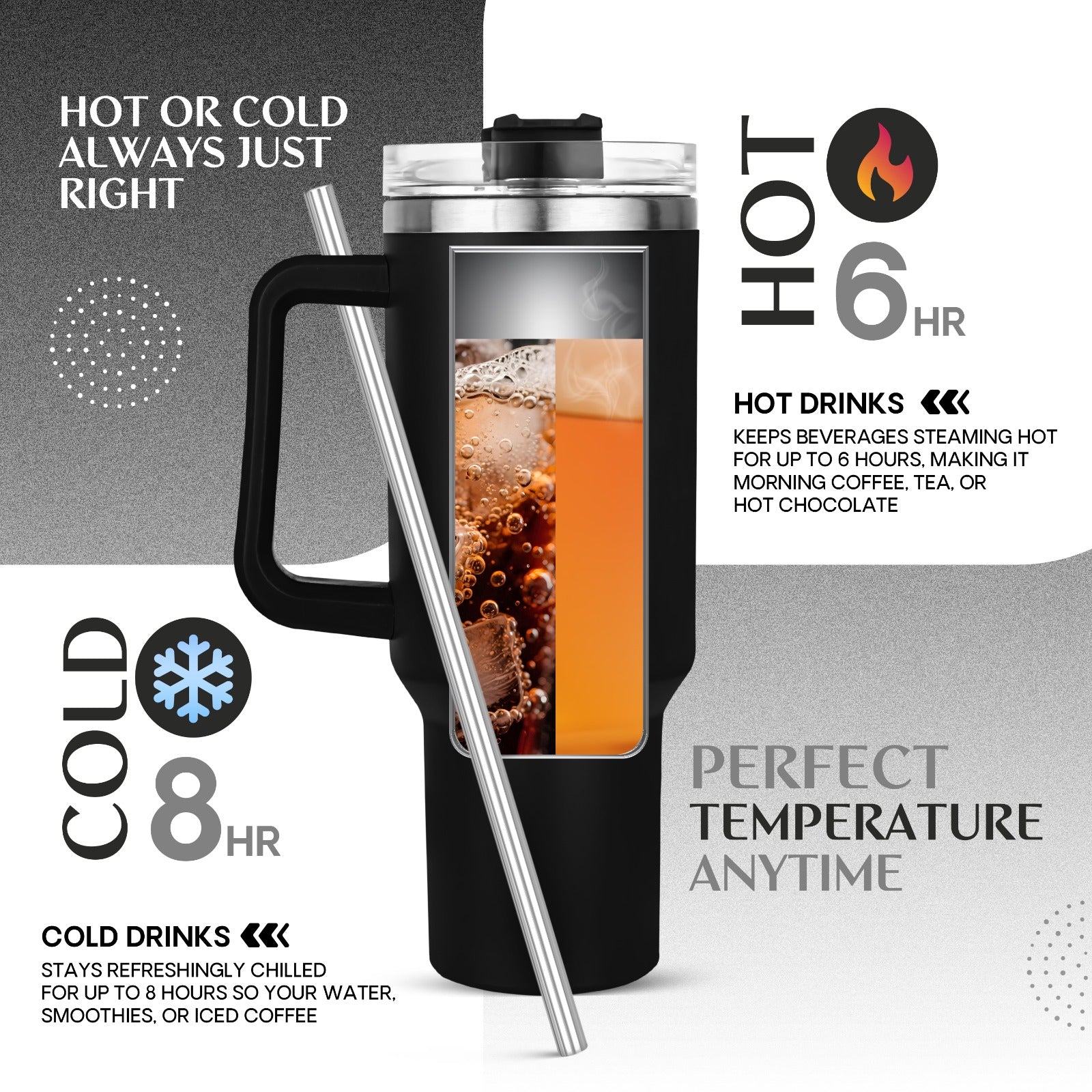 Nutrigize Stainless Steel Tumbler with Straw (Hot & Cold), 1200 ml