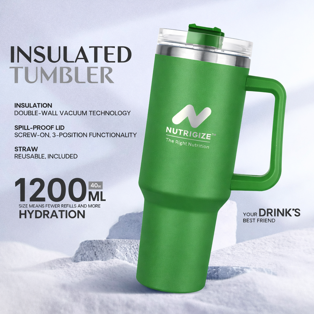 Nutrigize Stainless Steel Tumbler with Straw (Hot & Cold), 1200 ml