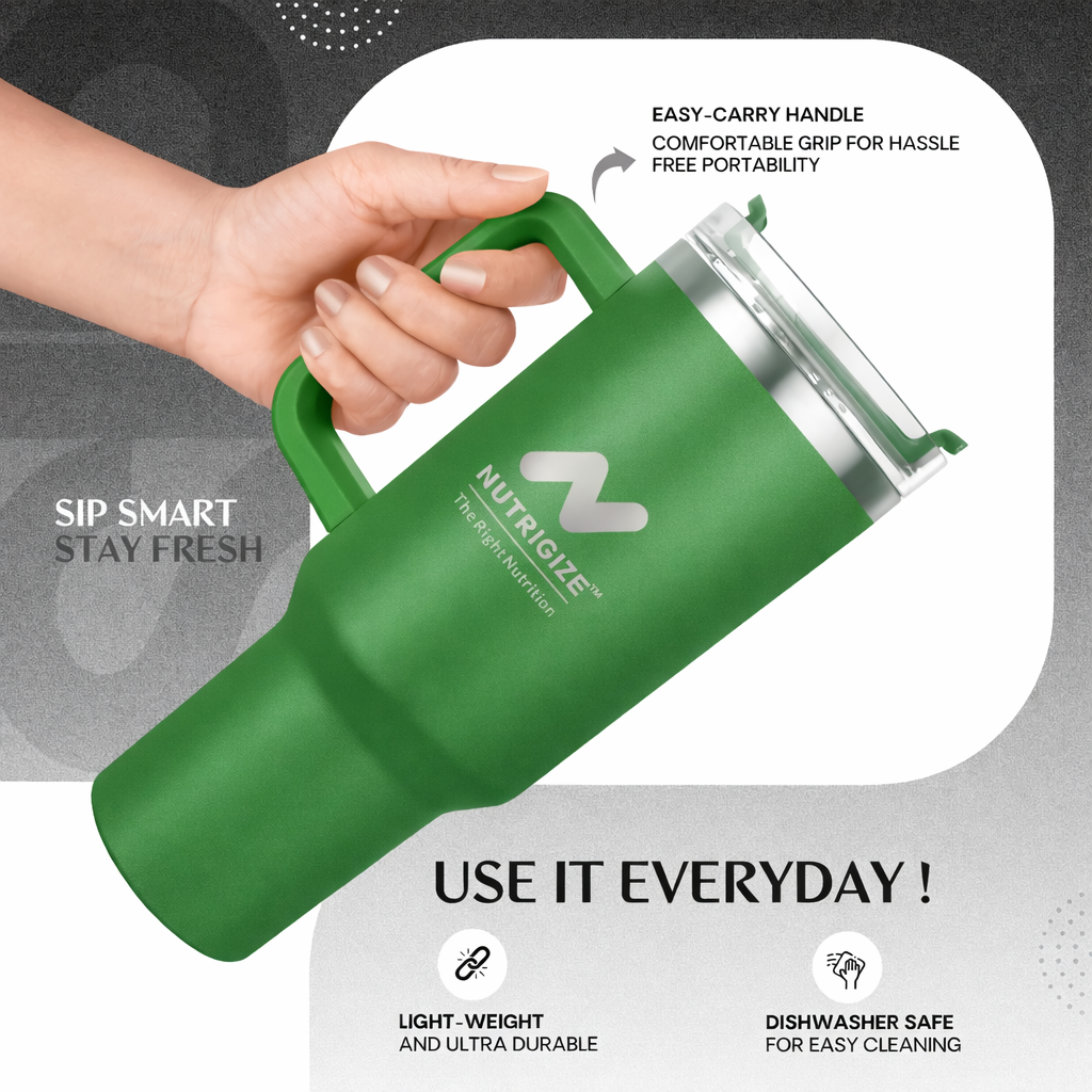 Nutrigize Stainless Steel Tumbler with Straw (Hot & Cold), 1200 ml