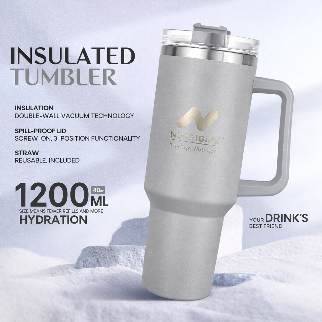 Nutrigize Stainless Steel Tumbler with Straw (Hot & Cold), 1200 ml