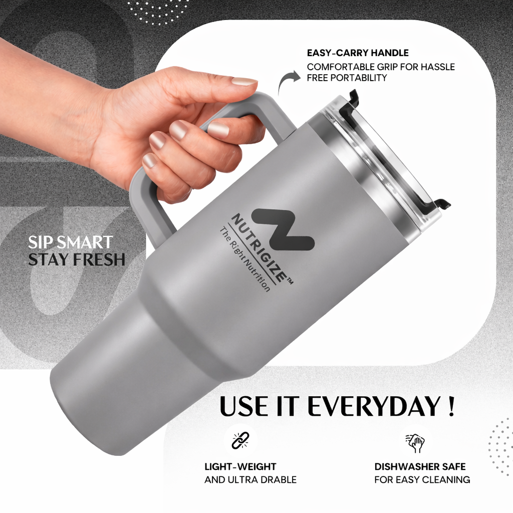 Nutrigize Stainless Steel Tumbler with Straw (Hot & Cold), 1200 ml