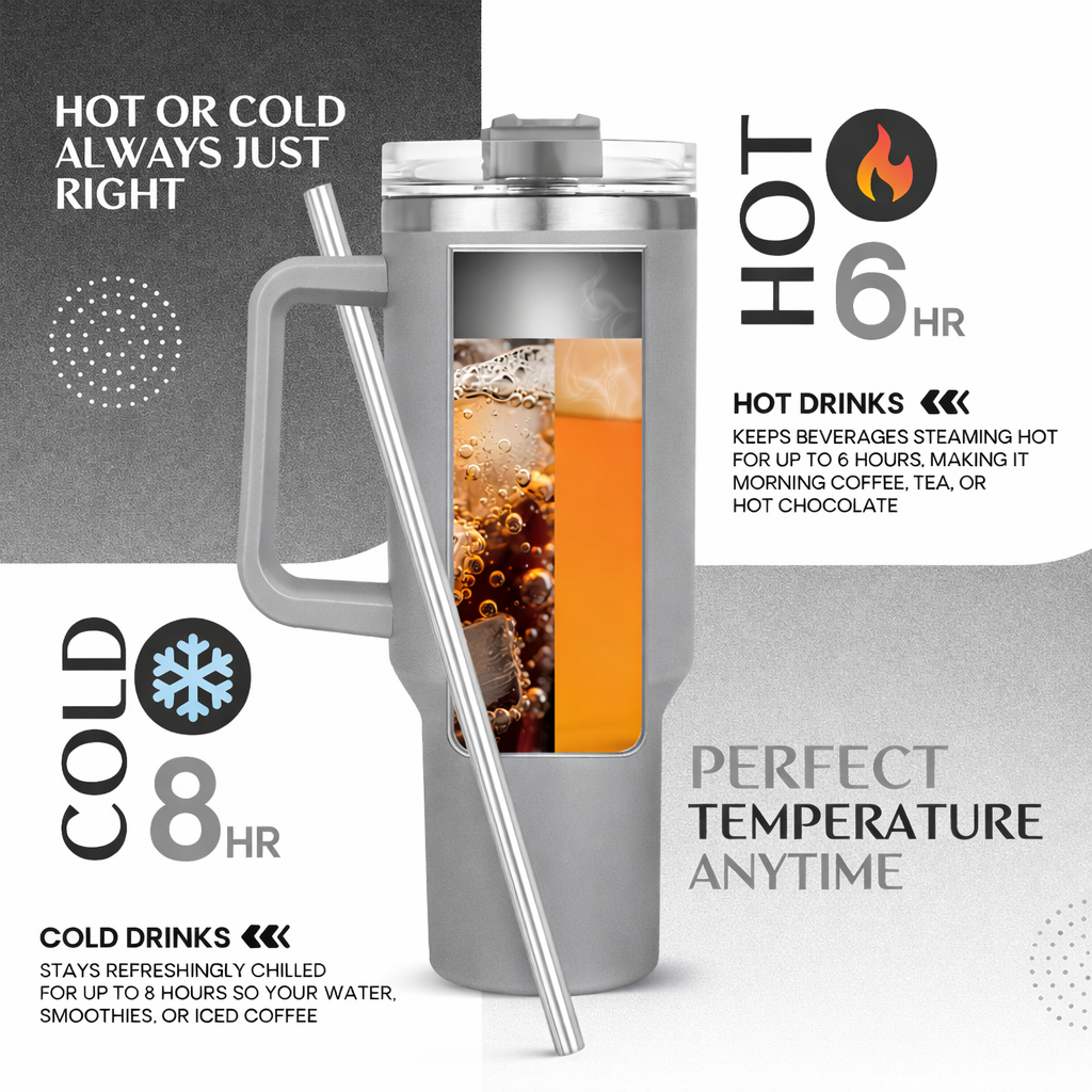 Nutrigize Stainless Steel Tumbler with Straw (Hot & Cold), 1200 ml