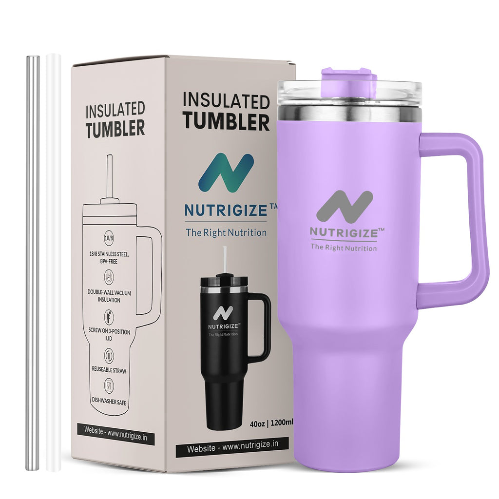 Nutrigize Stainless Steel Tumbler with Straw (Hot & Cold), 1200 ml