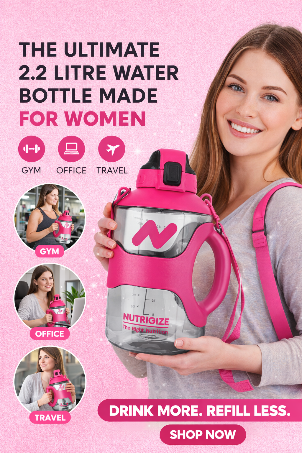 Sports Gallon Water Bottle 2.2 Litre | BPA Free Leak Proof Gym Gallon Water Bottle for Men & Women