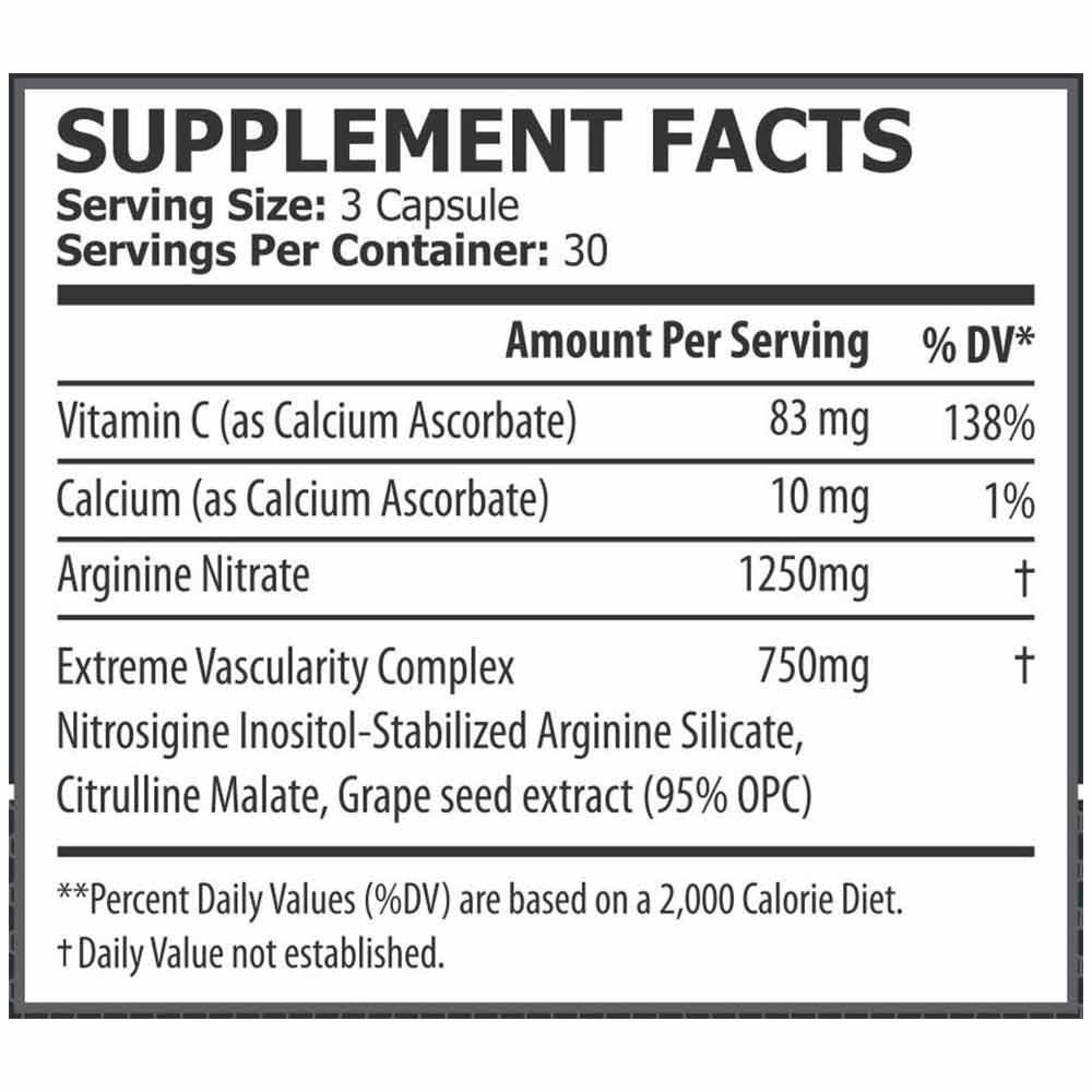Pole Nutrition Nitric Oxide Supplement Facts Table