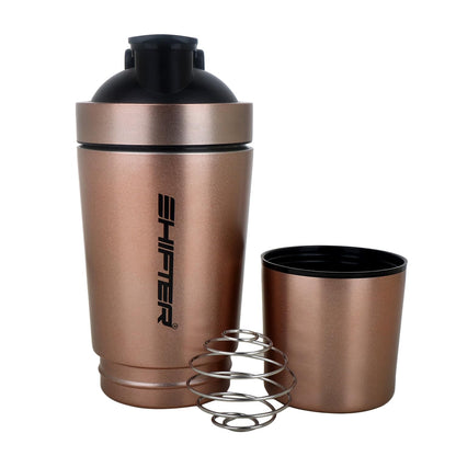 Nutrigize Stainless Steel Shaker Bottle, Protein Shaker with Extra Compartment for storage, 590 ml