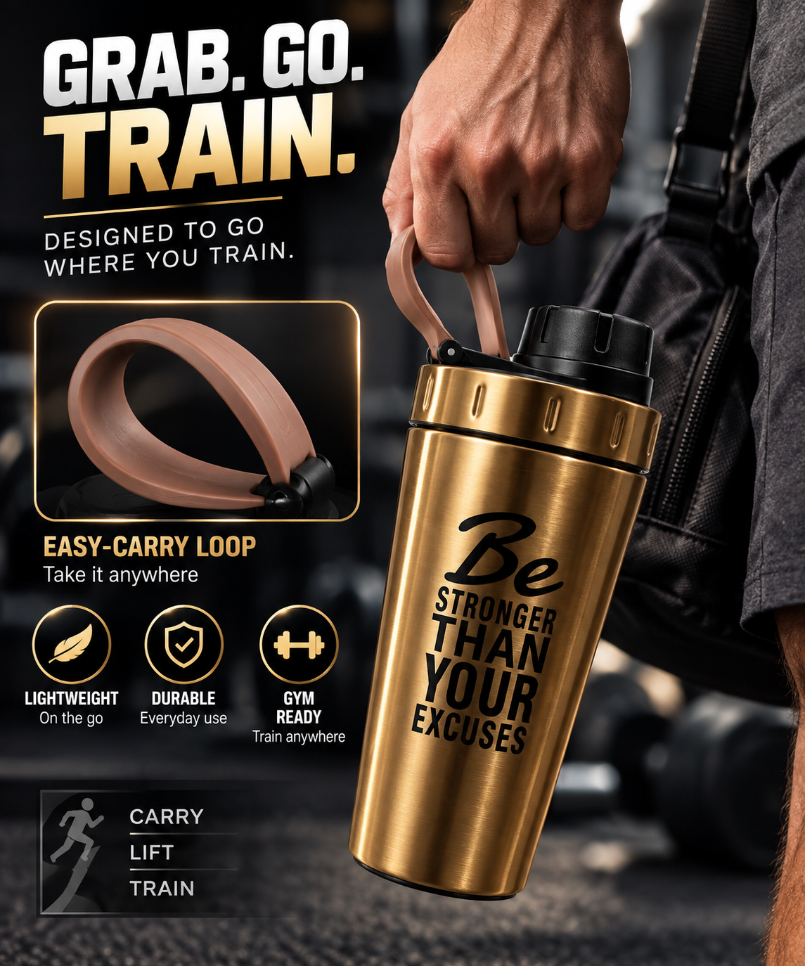 Nutrigize Stainless Steel Shaker Bottle 700ml with Measurement Window
