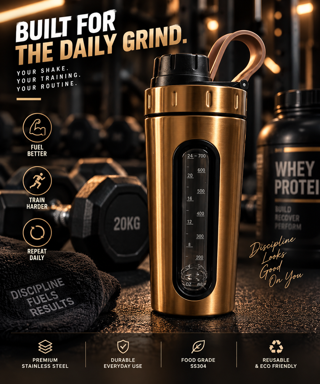 Nutrigize Stainless Steel Shaker Bottle 700ml with Measurement Window