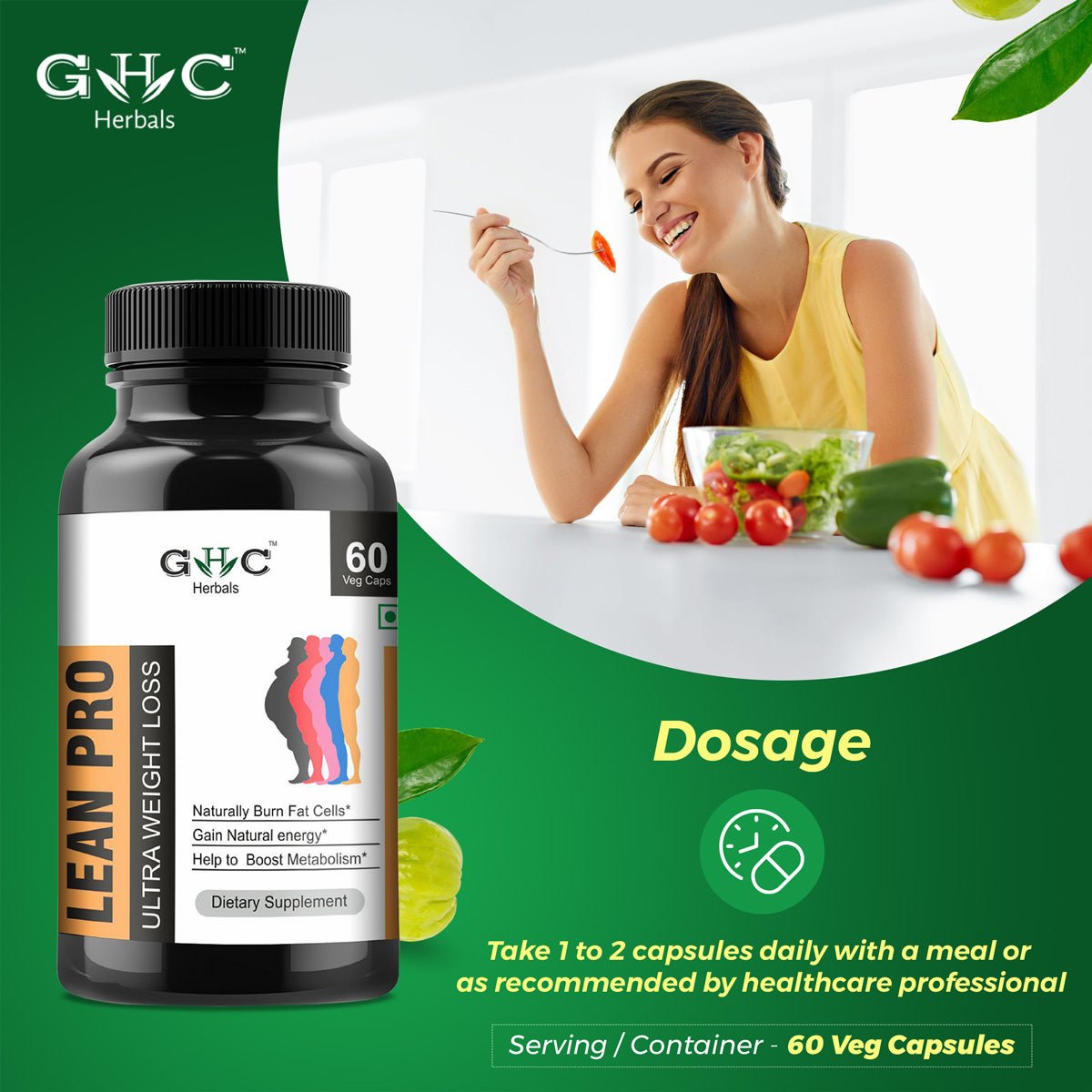 GHC Herbals Lean Pro | Ultra Weight Loss (60 Veg Capsules With Free Diet Chart) - GHC Herbals -