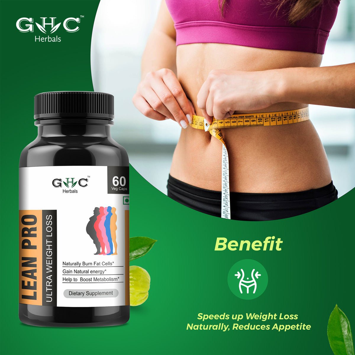 GHC Herbals Lean Pro | Ultra Weight Loss (60 Veg Capsules With Free Diet Chart) - GHC Herbals -