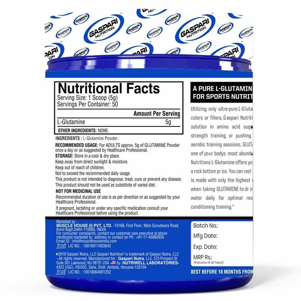 Gaspari Nutrition Glutamine, 250gm, 50 servings