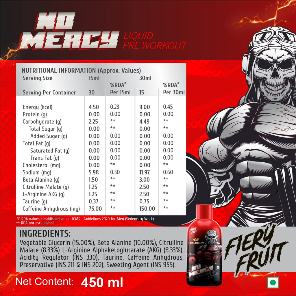 Healthfarm No Mercy liquid pre-workout 450ml