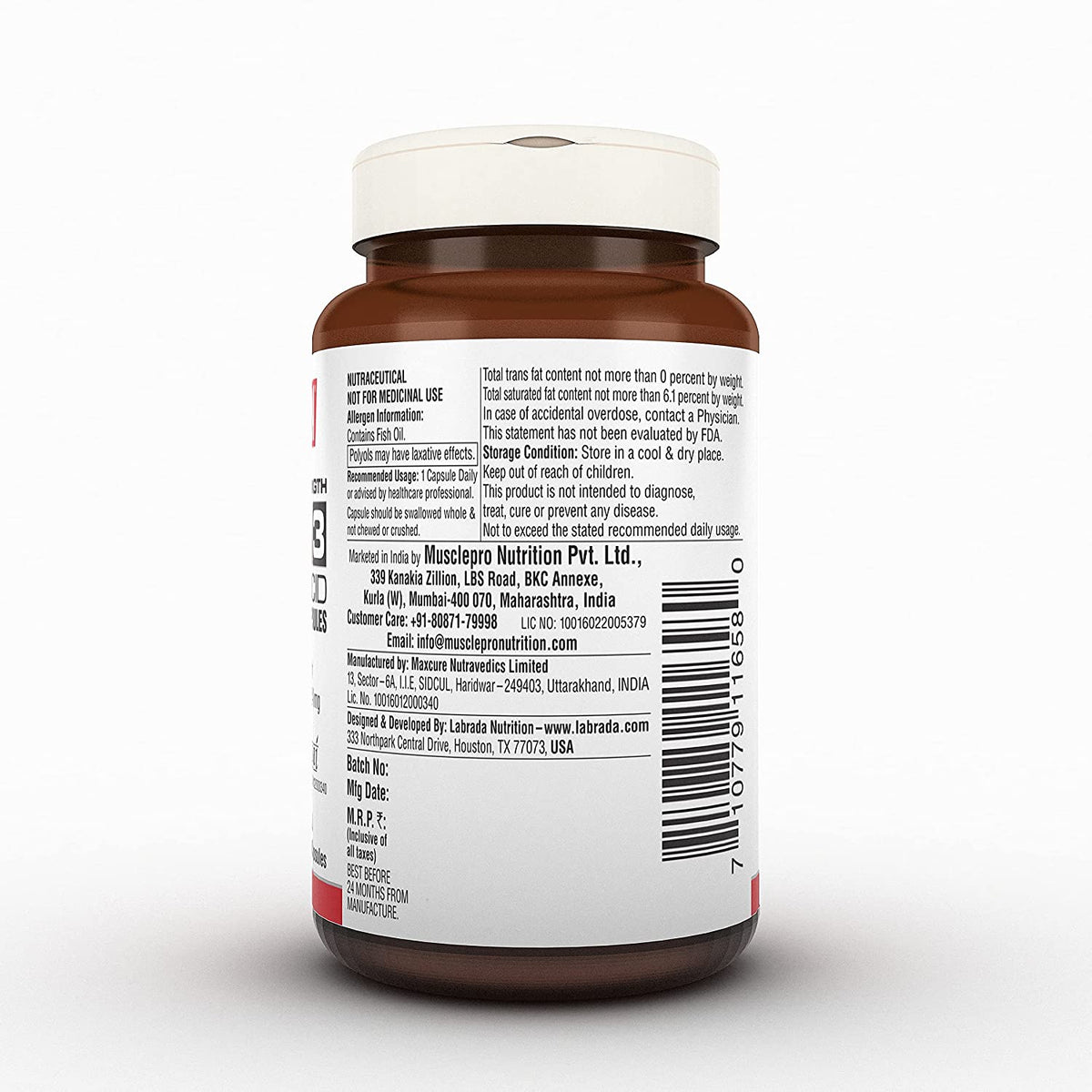 Labrada Double Strength OMEGA 3 Fatty Acid Enteric Coated - 60 Soft Gelatin Capsules