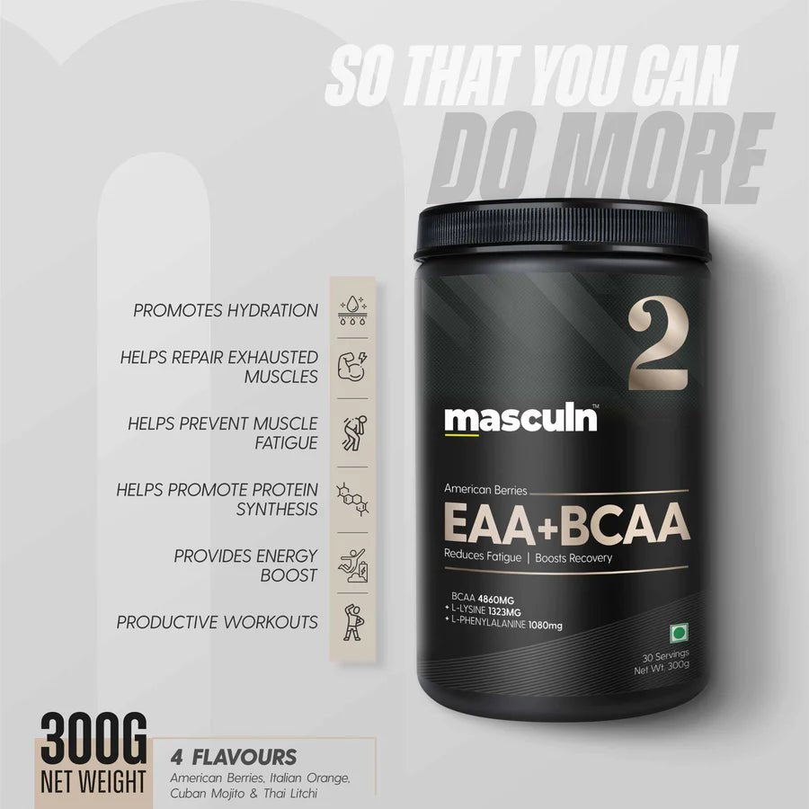 Masculn EAA+BCAA Muscle recovery Supplement for Men & Women, 300g - Masculn -