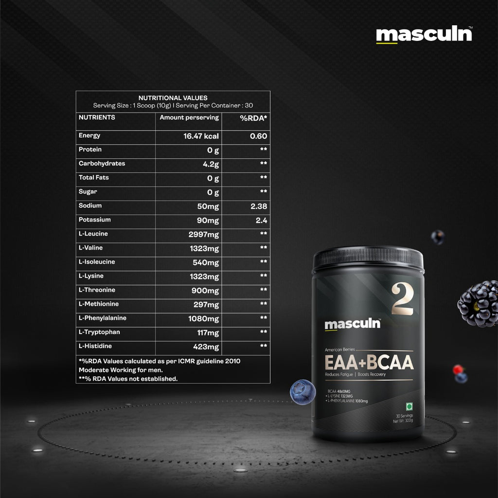 Masculn EAA+BCAA Muscle recovery Supplement for Men & Women, 300g - Masculn -