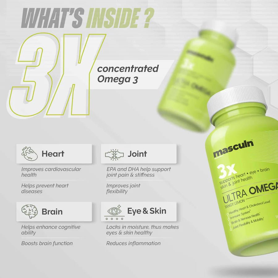 Masculn Ultra Omega 3 Fish Oil Capsules For Women & Men | 60 Softgels - Masculn -