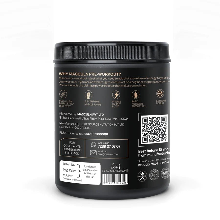 Masculn Pre Workout Supplement For Men & Women 200g - Masculn -