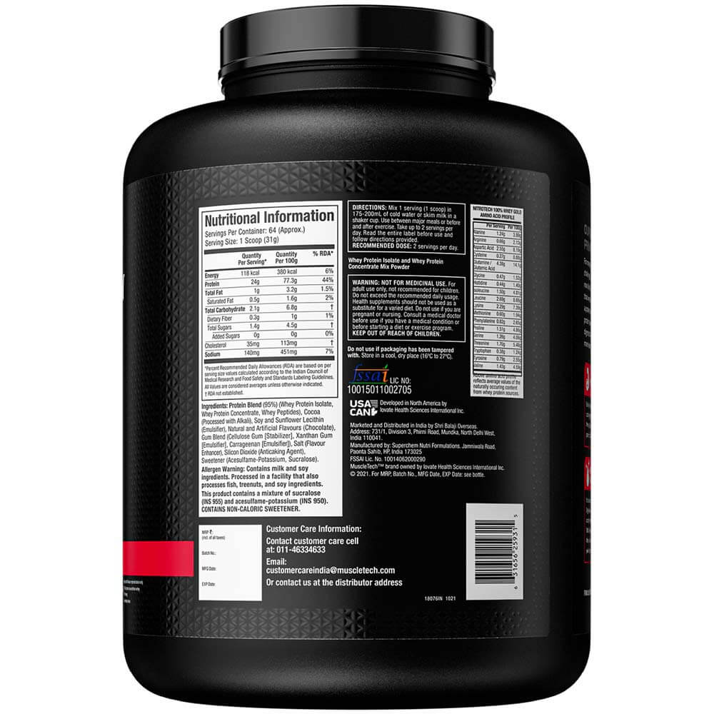 Nutrigize Muscletech Nitrotech 100% Whey Gold Protein | 1.8 kg Supplement Facts