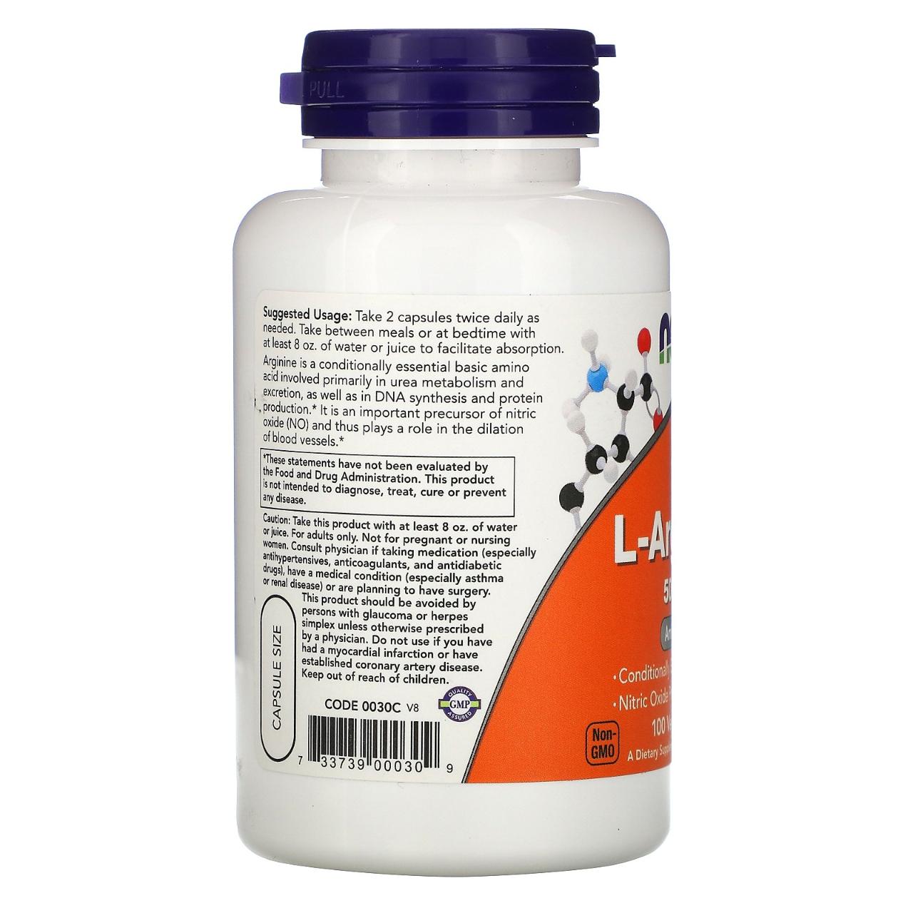 NOW L-Arginine 500mg | 100 Capsules - NOW Foods - NOW_Arginine