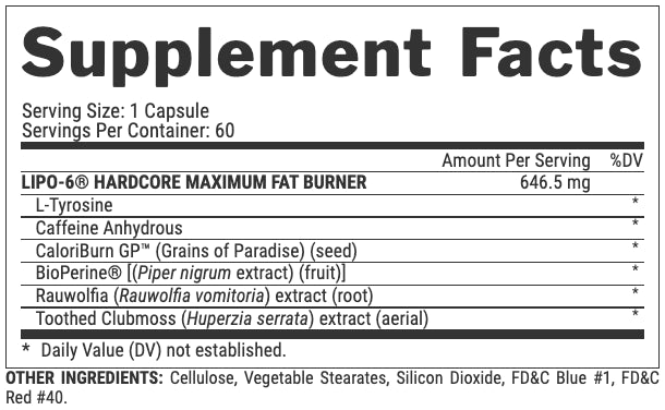 Nutrex LIPO-6 HARDCORE Fat Burner, 60 Capsules