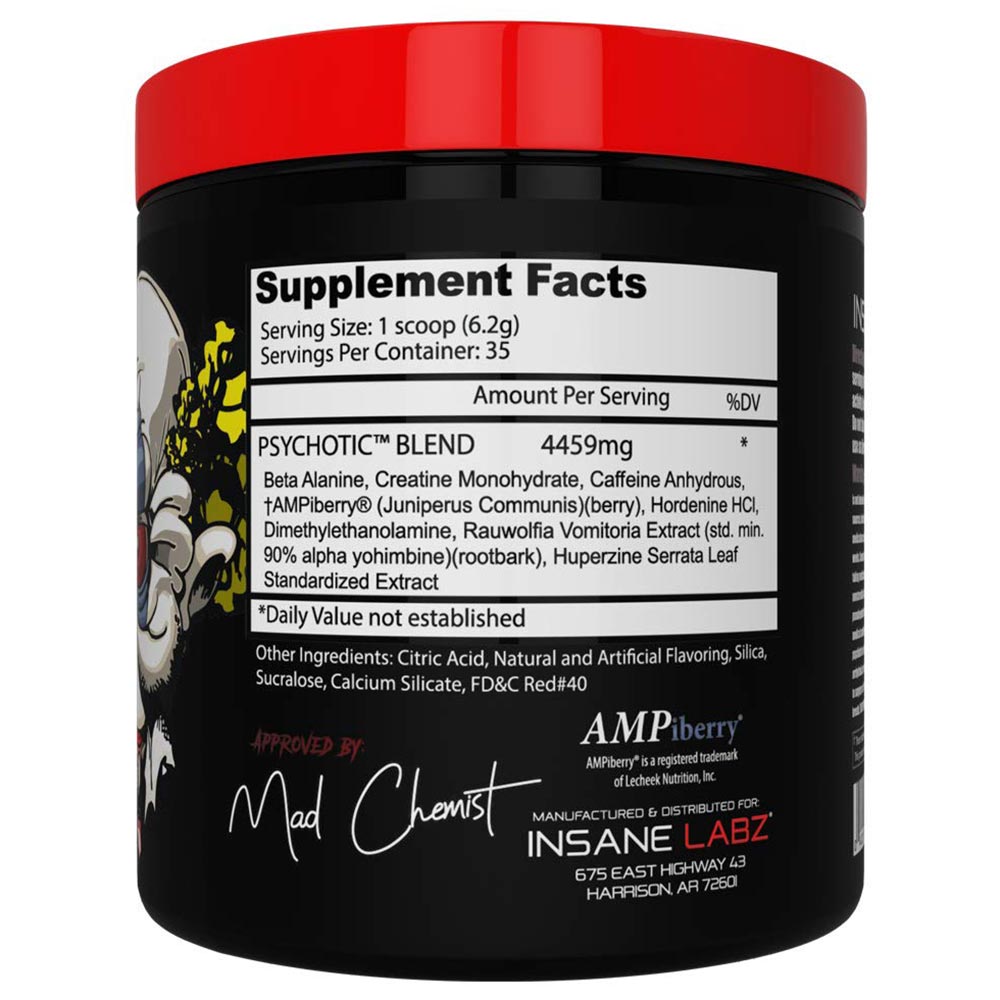 Insane Labs Psychotic Pre-workout | 35 Servings Facts table